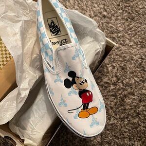 RARE disney Vans Slip-On Sneakers - White and Light Blue anniversary size 12